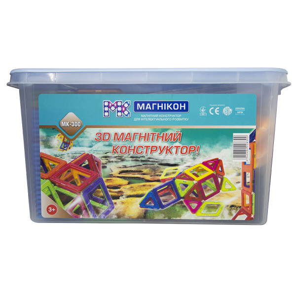 Магнітний конструктор МАГНІКОН, 300 деталей Plastic box (MK-300)