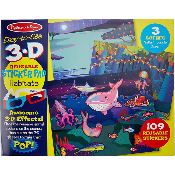 Багаторазові 3-D наліпки з окулярами "Місця існування тварин" Melissa&Doug (MD9376)