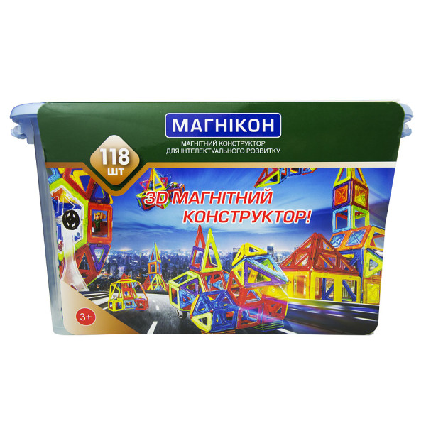 Магнітний конструктор МАГНІКОН, 118 деталей, Plastic box (MK-118)