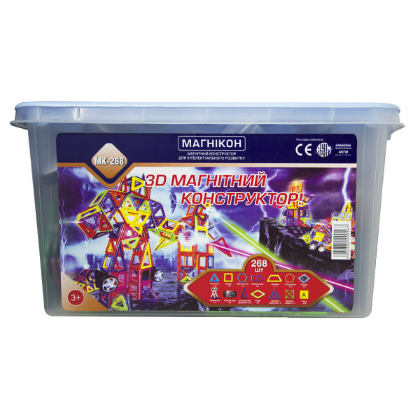 Магнітний конструктор МАГНІКОН, 268 деталей Plastic box (MK-268)
